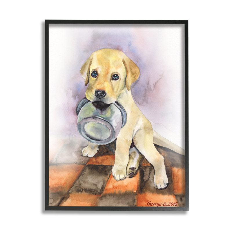 Carreaux affamés chiot labrador orange, H 30 po x l 24 po, Giclée encadrée noir minuit
