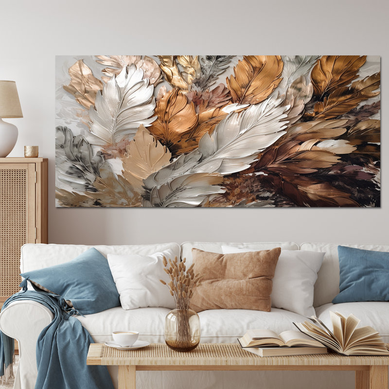 «Caiden Gold Feather Extravaganza IV - Glam Feather», art mural, Toile tendue, H 28 po x l 60 po x P 1,5 po