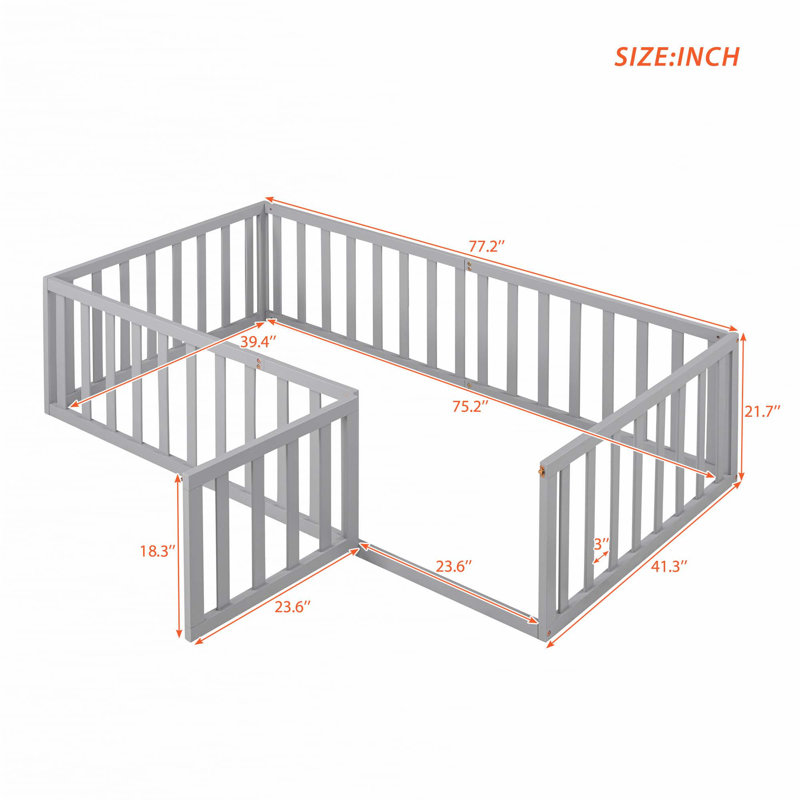 Wood Daybed Frame with Fence, Gray, Twin
