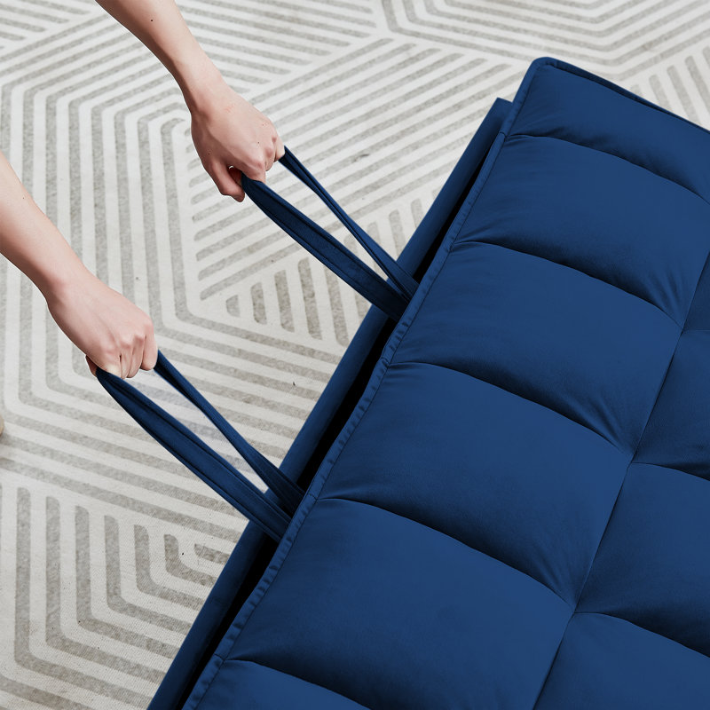 Causeuse convertible Jashlyn, Velours bleu foncé, H 31,5 po x l 55 po x P 35 po