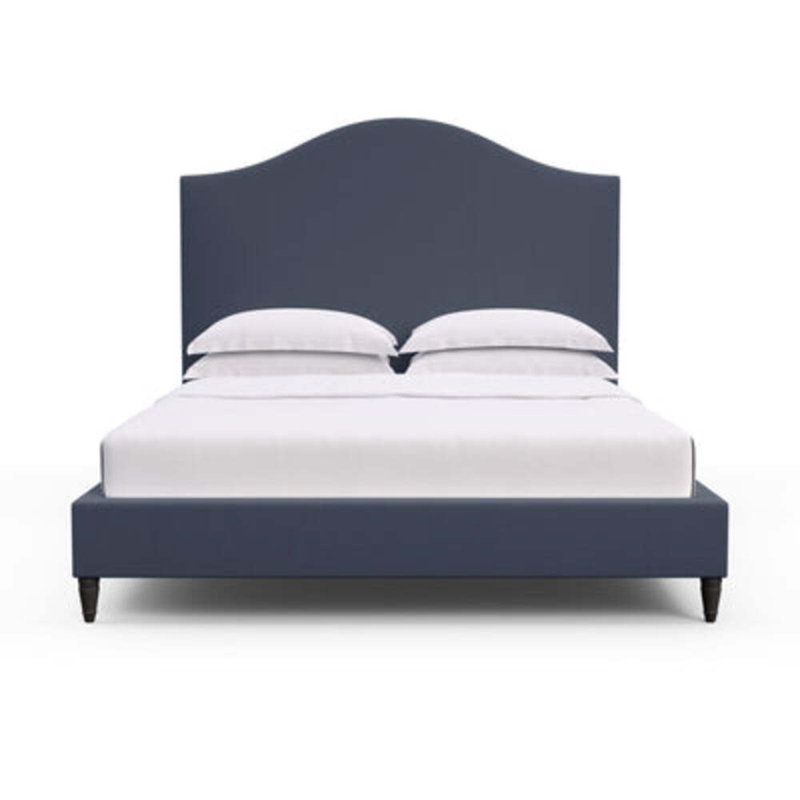 Montague Upholstered Standard Storage Bed, Full, Box Weave Linen Blue Print, Ebony