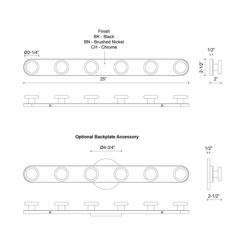 Rezz 6 - Light LED Bath Bar, Brushed Nickel