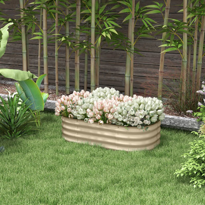 Ensemble de jardin surélevé galvanisé 3,4 pi x 2 pi 1 po, jardinière en métal pour fleurs, herbes et légumes, crème, avec rebord et drainage surélevé 3,4 pi x 2 pi x 1 pi, bordure, crème J'aime