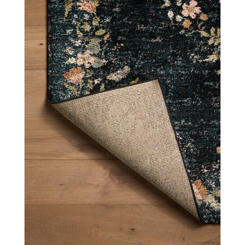 Navy Floral Medallion Synthetic 3'-11" x 5'-7" Area Rug