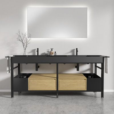 Meuble-lavabo industriel flottant Forte de 6 pi avec cuve à quartz et rangement modulaire Forte