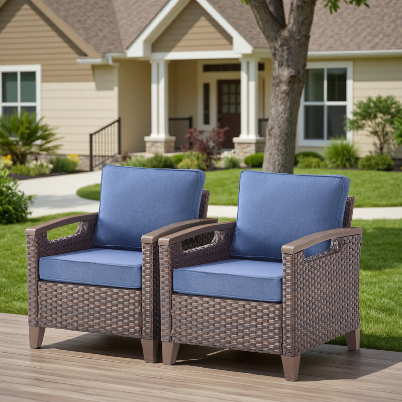 Ensemble de chaises d'extérieur en osier avec coussins, Bleu