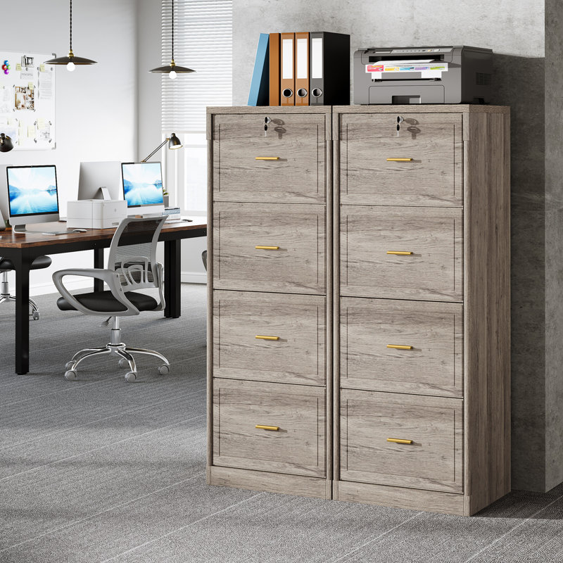 4-drawer Vertical File Cabinet Set Of 2, Office Storage Cabinet With Lock, Adjustable Hanging Bars, 51.2'' H X 17.7'' W X 22.8'' L