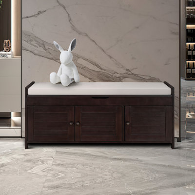 Linen Blend Upholstered Storage Bench