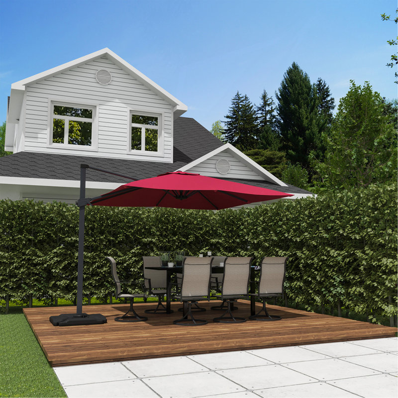 Parasol carré déporté de 3 m (rouge, base non incluse)