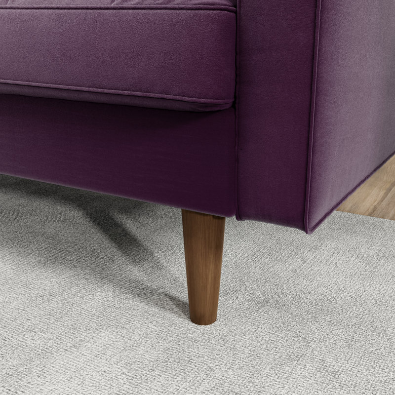 Canapé en velours à accoudoirs carrés de 70 po Brighton, Velours aubergine