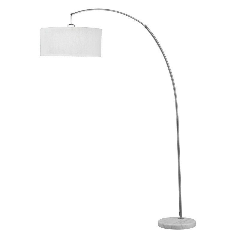 Lampe sur pied arquée 78 ", Nickel brossé, Blanc