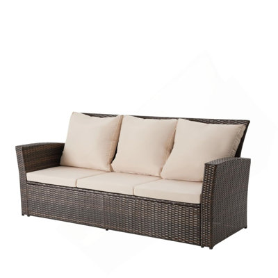 67.7" All-Weather Wicker 3-Seat Patio Sofa With Thick Cushions