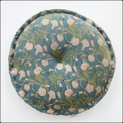 Indigo Printed Floral Pouf Ottoman, Handcrafted Boho Seating for Living Room, Bedroom, and Home Decor, Comfortable and Stylish