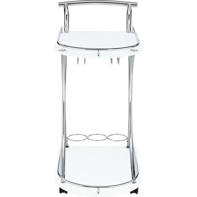 White 2 Bar Cart With Glass Shelf, Stemware Rack And Three Wine For Dining Room, 33.53 Inches Tall Shelf Metal , Room Style Improvement, Rack, Height