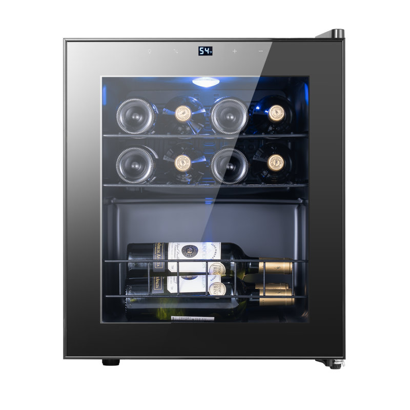 Réfrigérateur à vin pour 12 bouteilles, mini réfrigérateur à vin autoportant 38-65 with avec porte vitrée, refroidisseur à vin autoportant pour la maison, la cuisine, le bureau, dortoir-noir