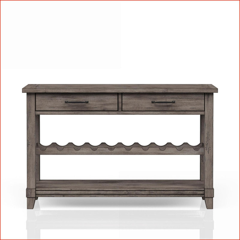 Table basse avec deux tiroirs, un support à vin et une tablette pour le rangement du salon