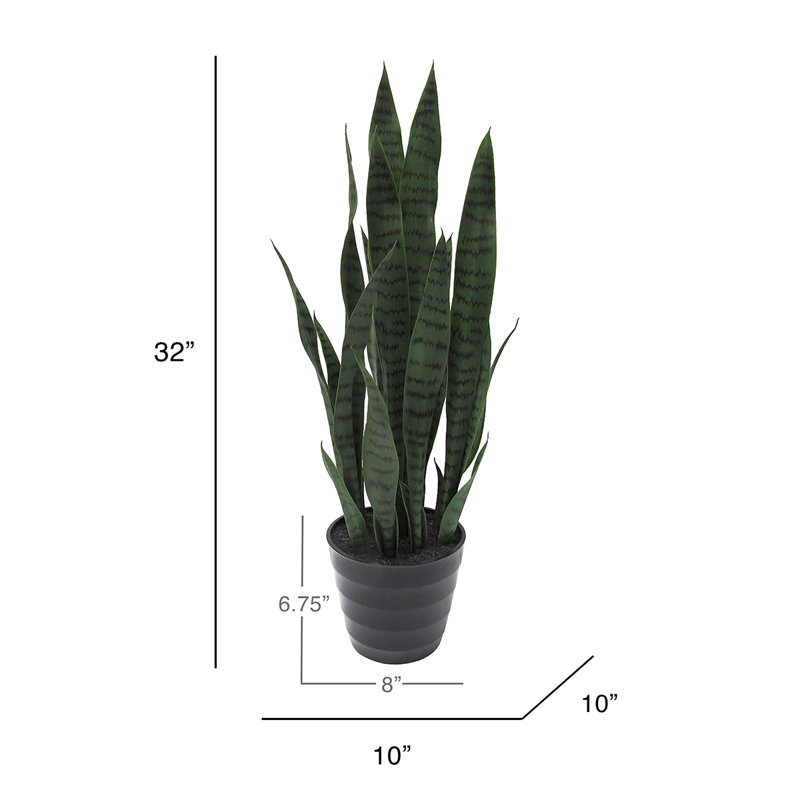 Plante de serpent artificielle Sansevieria en pot, Vert foncé, 32" H x 10" W