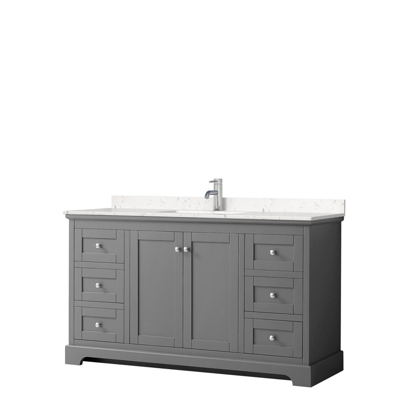 Ensemble de meuble-lavabo simple 60 po Avery, Marbre de culture de Carrare, Gris foncé, Chrome poli