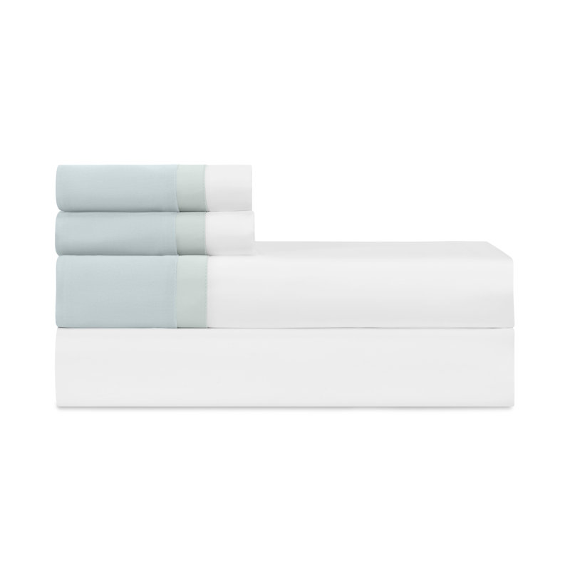 Borders Sateen Sheet Set, California King, White/Eucalipto/Sion