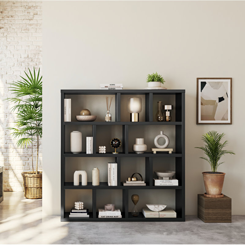 Bibliothèque en bois manufacturé Stetson, (4 tablettes) H 63 po x l 59 po x P 13 po, Noir pur