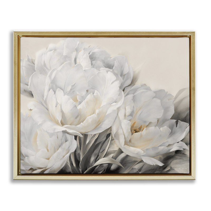 Arrangement de roses, Cadre flottant métallique doré, H 17 po x l 21 po