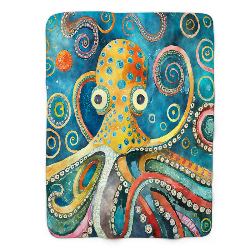 Vibrant Octopus - 1 Piece Blanket, Queen