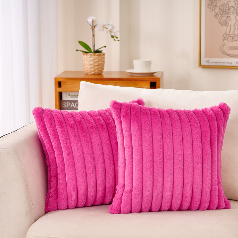 Faux Fur Reversible Throw Pillow, Bright Pink, 20"H x 20"W