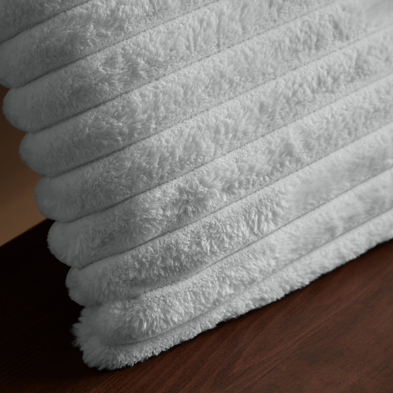 Cosy Ribbed Faux Fur Cushion, Polyester, Grey