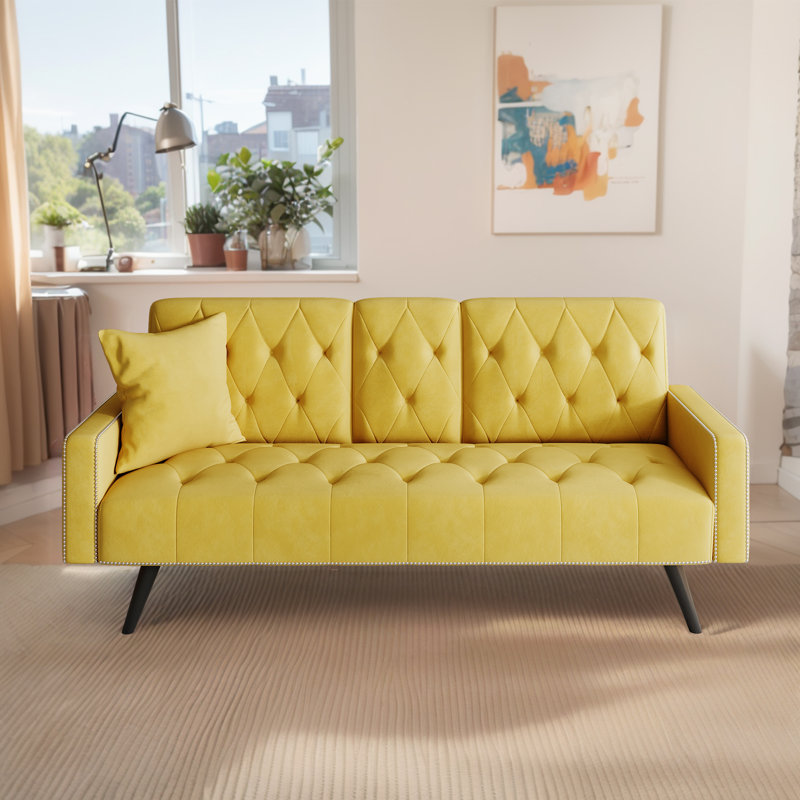 Canapé-lit en velours avec porte-gobelet, Velours jaune
