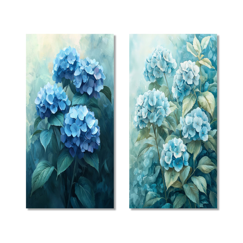 Hydrangea Blossom Harmony I - Blue Botanical, impression murale en métal 2 pièces, 40" H x 40" W