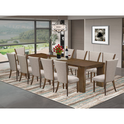 L'ensemble de salle à manger moderne 13 pièces contient une table rectangulaire extensible et 12 chaises de salle à manger, noyer antique