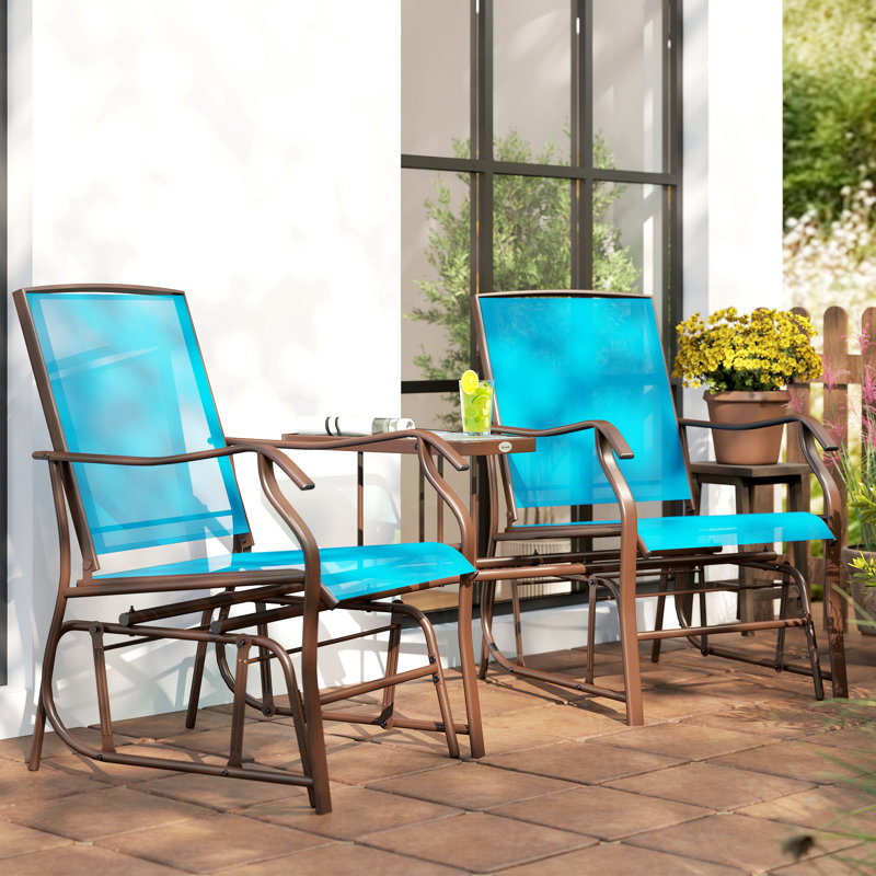 Fauteuil oscillant double avec plateau central en verre, bleu, Bleu