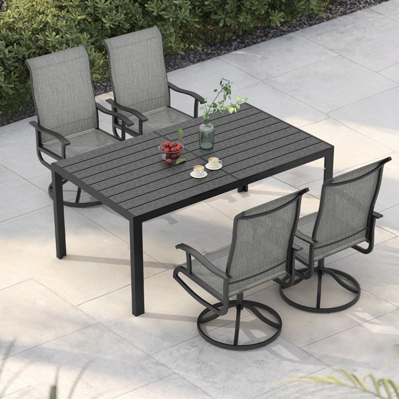 4 - Person Outdoor Patio Dining Set, Breathable PVC-coated polyester Swivel Patio Chairs And Rectangular Dining Table, All Weather Dining Set For Lawn, Garden, Backyard