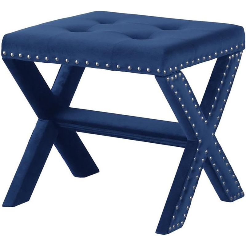 Banc d'appoint rembourré en velours avec garniture cloutée, Bleu