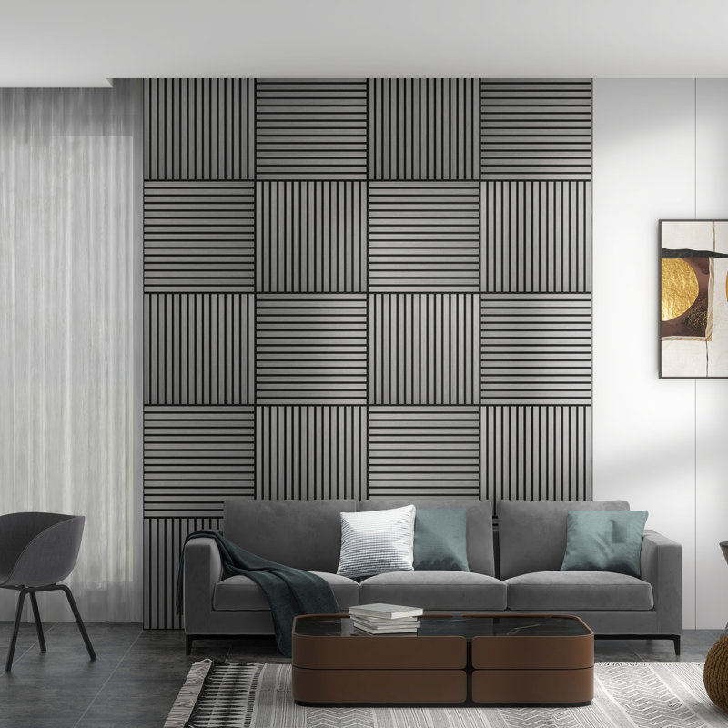 Les panneaux muraux 3D en faux bois, gris - 24 po x insonorisant ajoutent de l'élégance à vos panneaux intérieurs pour une belle salle de bain