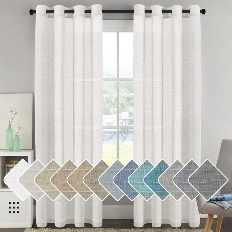 Paire de rideaux semi-transparents avec œillets Hywell, Blanc, L 52 po x L 96 po