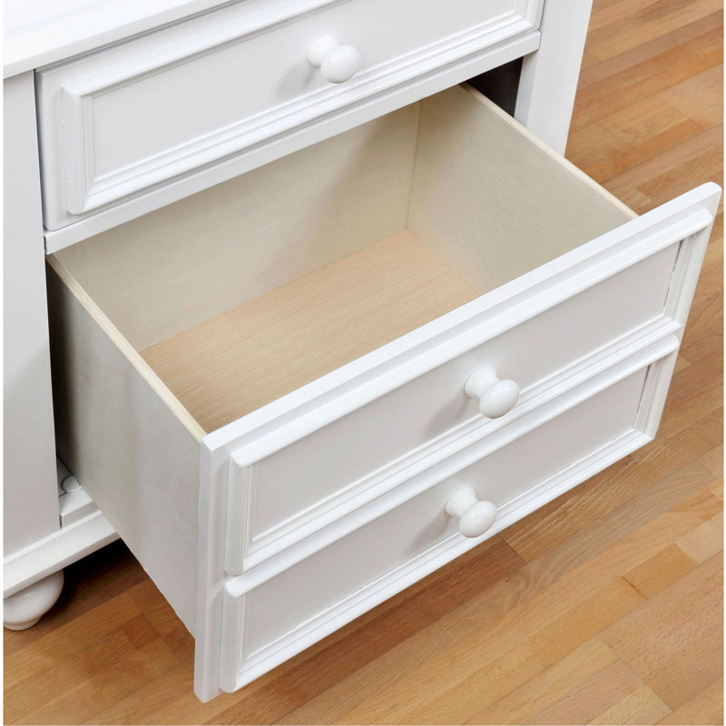 Wooden Nightstand With 2 Drawers, White