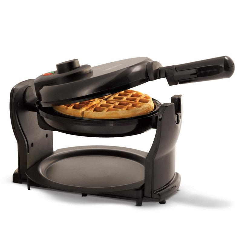 Black Rotating Belgian Waffle Maker with Nonstick Plates