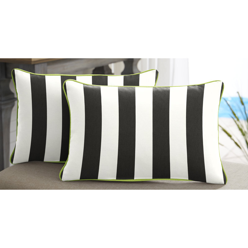  Coussin extérieur d'extérieur à rayures, 16 po x 26 po, Cabana classique à rayures noires Sunbrella®