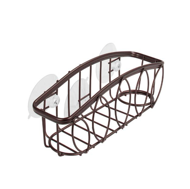 Bronze Curved Suction-Mounted Metal Sponge & Brush Holder