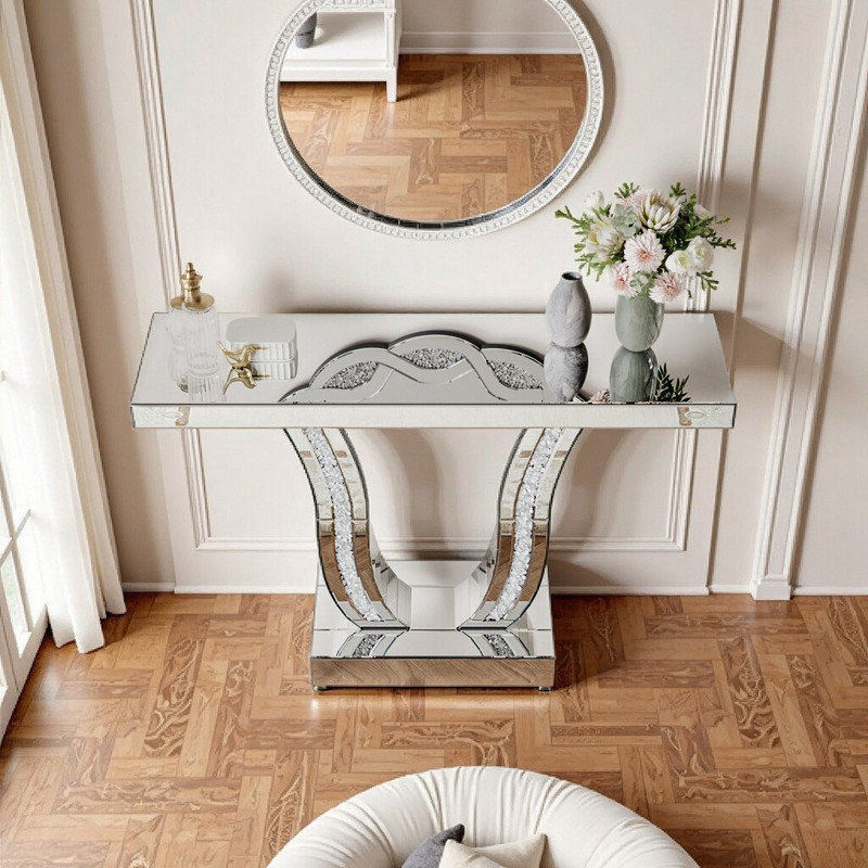 Console à miroir 43 pouces avec pieds courbés et incrustés de pierres
