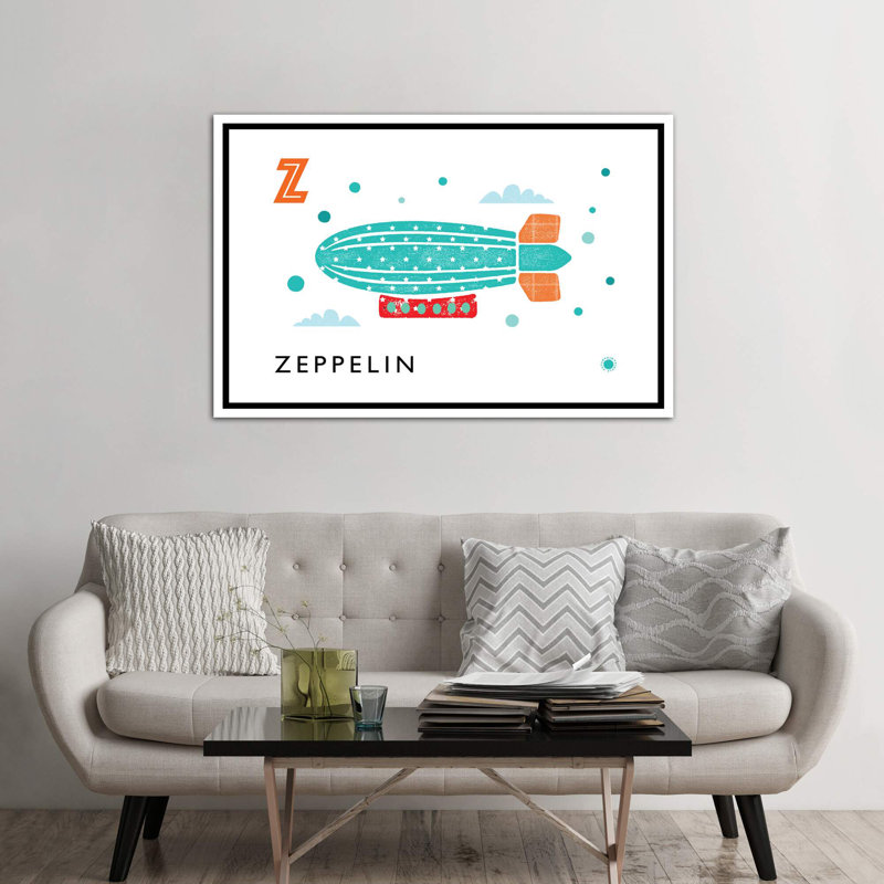 Z Is for Zeppelin - imprimé, H 40 po x l 60 po x 1,5 po, Toile blanche encadrée, Aucun mat