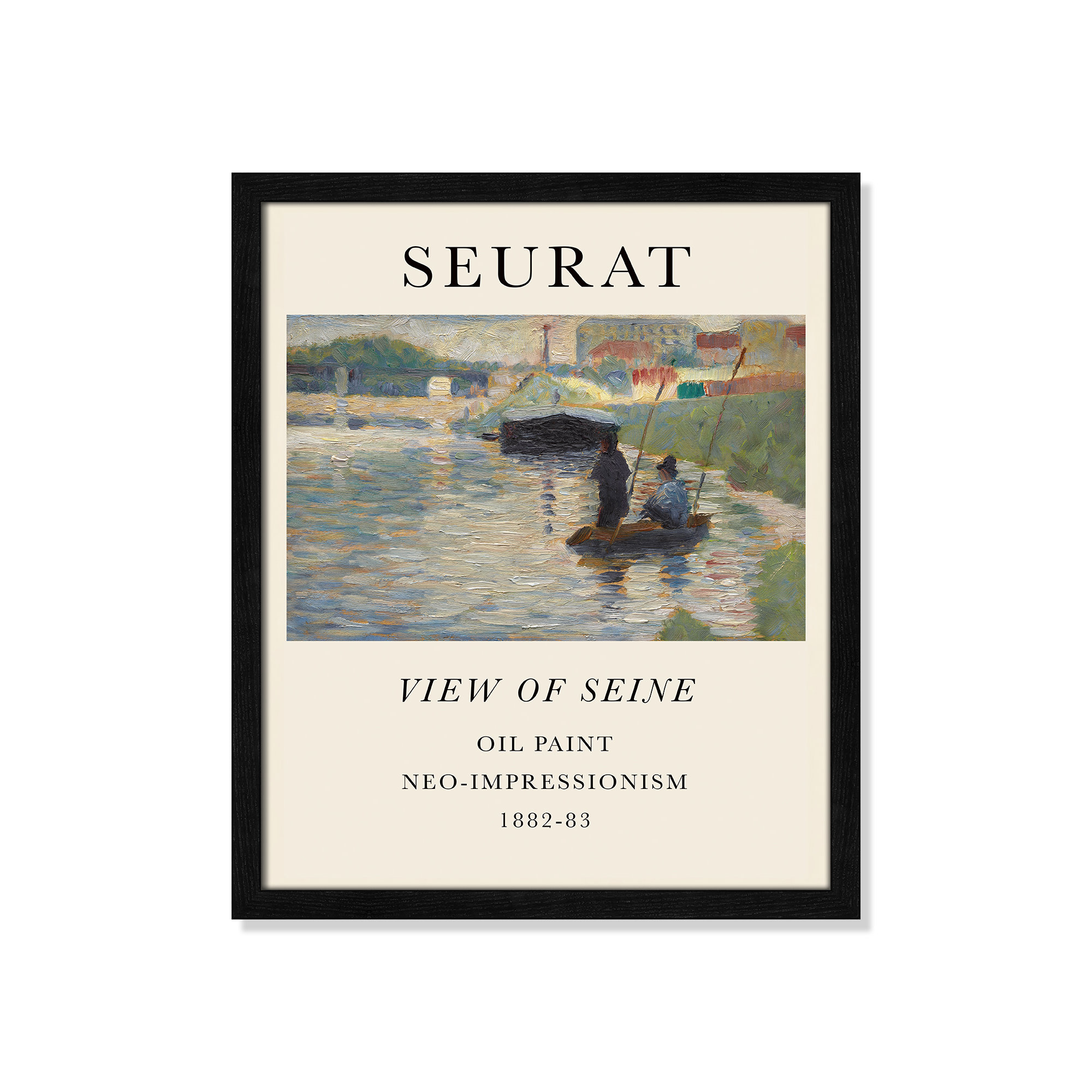 View Of Seine by Georges Seurat, 19" H x 16" W x 0.75" D, Black Single Picture Frame, No