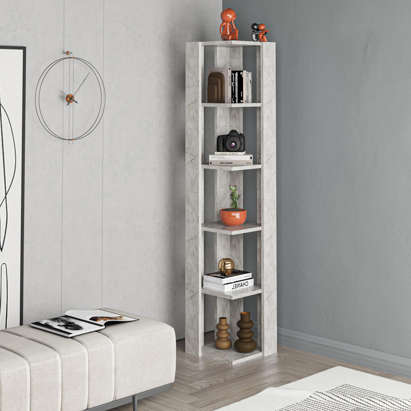 Nati Modern Corner Bookcase 5 Tiers | 34 x 34 x 161 cm | Space-Saving Design, Lagina