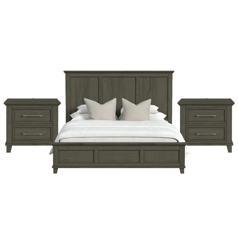 Ensemble de chambre à coucher 3 pièces avec très grand lit Muret, Gris, Trois pièces : lit et deux tables de chevet