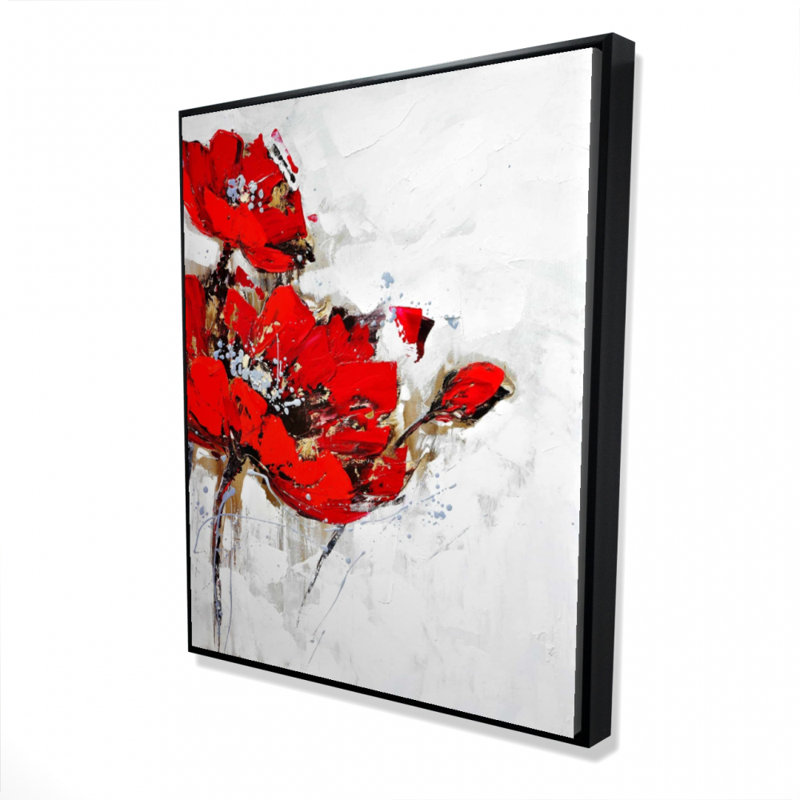 Abstract Red Flowers With Texture Print On Canvas