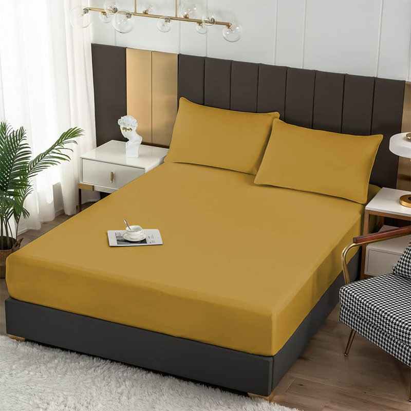 Ultra Soft 200 Thread Count Microfiber Fitted Sheet, Kingsize (5'), Ochre