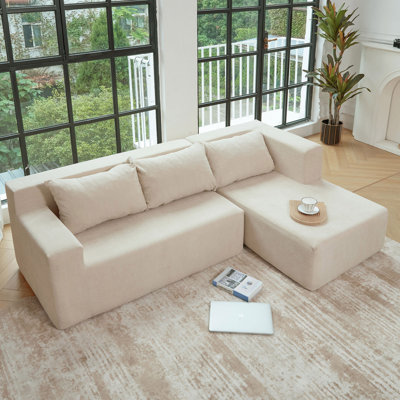 Compressed Modern Modular Sectional Sofa, L-Shaped Couch Minimalist 2 Pieces Cloud Couch Foam Sofa With Pillows For Living Room Apartment, No Assembly Required