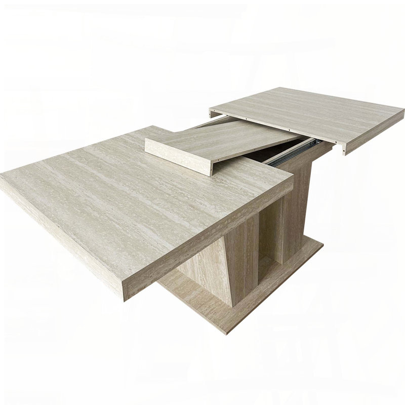 Table de salle à manger rectangulaire extensible pour 6 à 10 personnes - Motif de travertin veiné, 160 à 200 cm
