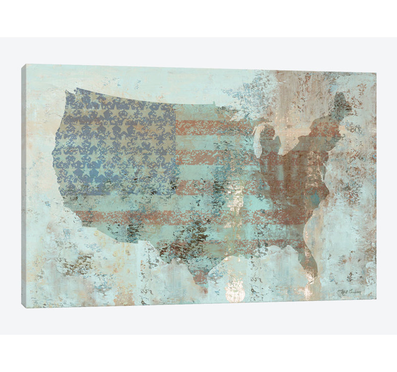 « rétro carte des états-unis », impression sur toile, H 18 po x l 26 po x P 1,5 po, Toile tendue, Pas de tapis